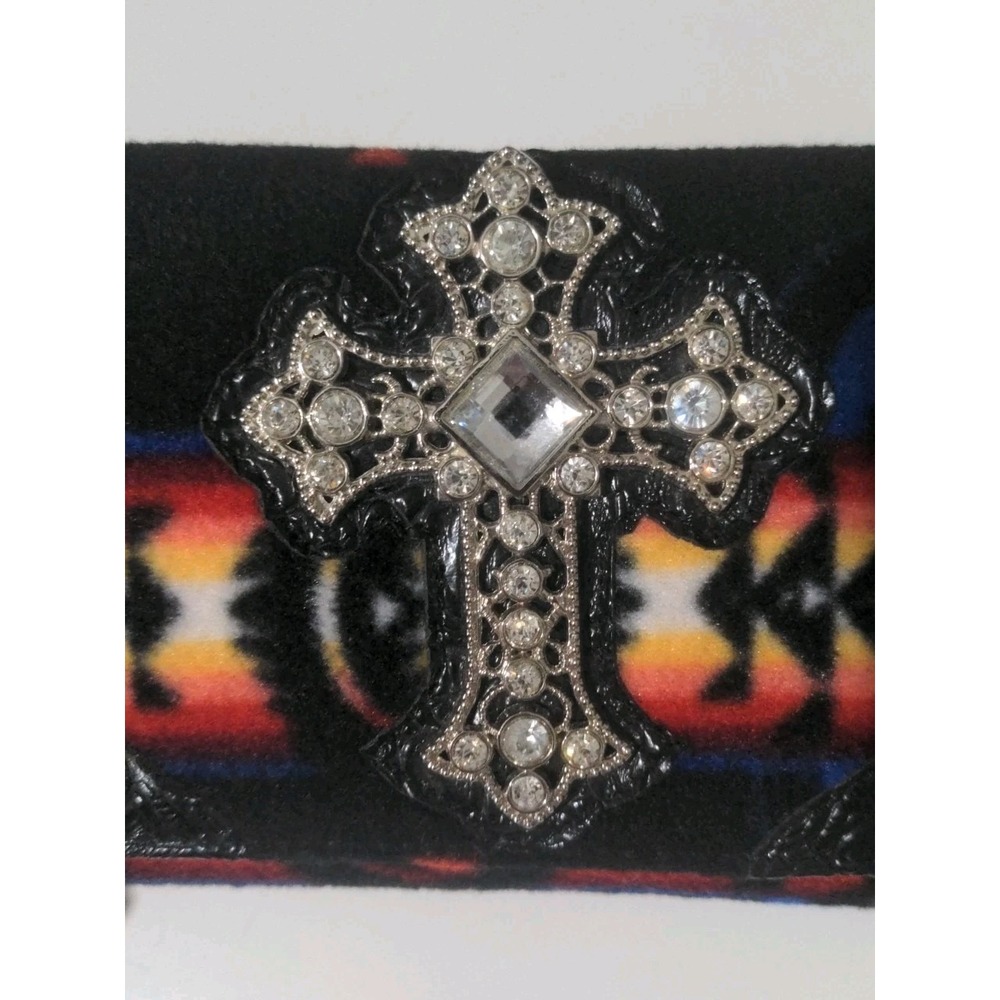 Women's Silver Cross Religious Bright Fleece Fabric Covered Wallet 8" X 5" - Picture 2 of 9